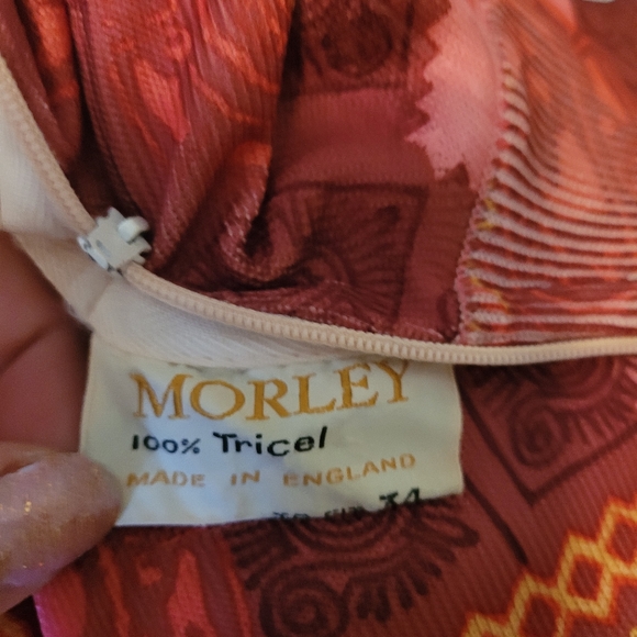 Pink 1960s 1970s mock neck long sleeve print top - Picture 14 of 14